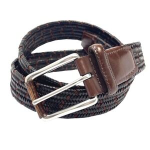 NWT Torino Mens Italian Woven‎ Brown Leather & Rayon Elastic Belt Sz 42 USA Made